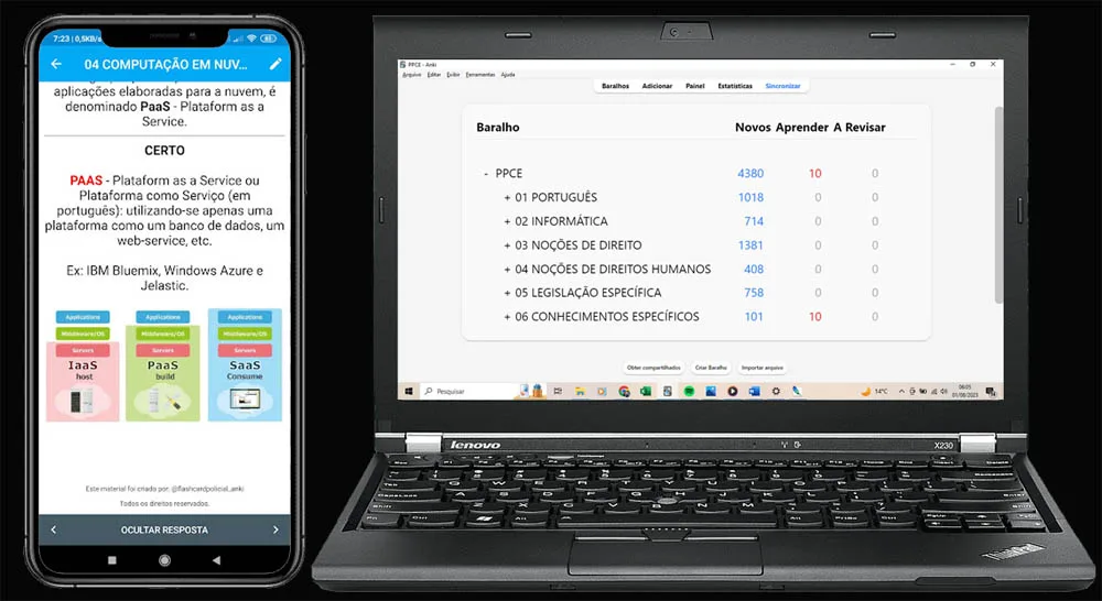 Flashcards no celular e computador